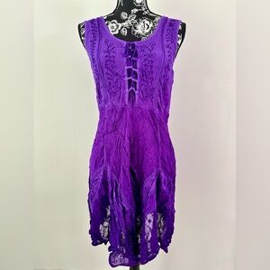 Fun, boho style lace-up purple mini dress